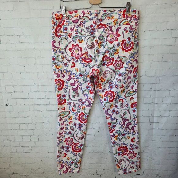 Pilcro Letterpress Mid Rise Skinny Floral Jeans Size 32 White Red Anthropologie - Picture 7 of 11